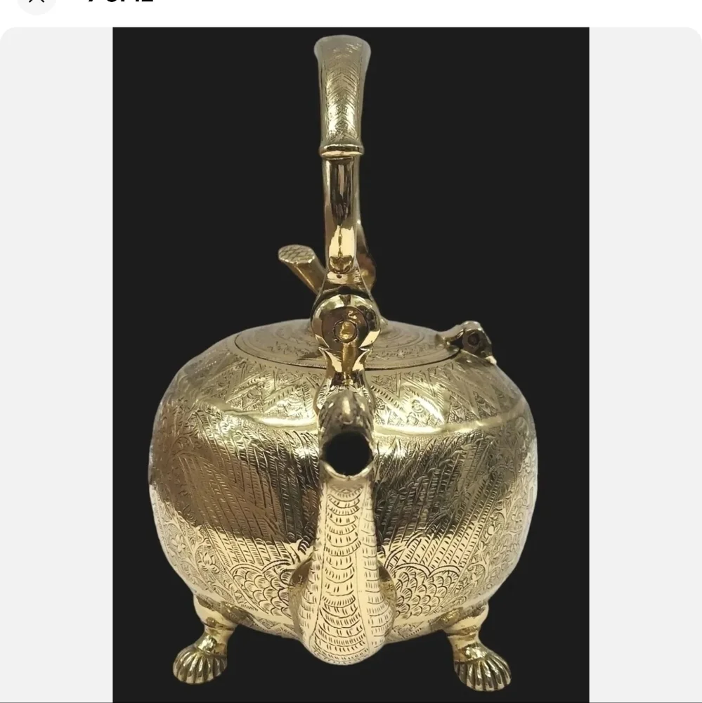 Antique French Liegoise Chiseled Brass‎ Water Kettle Griffin Spout & Feet RARE